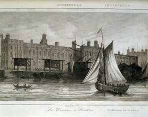 Londense douane op de rivier de Theems, Engeland (gravure) door Lemaitre