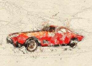 Schets van een klassieke rode auto door Lembayung senja studio [Vintage Poster]