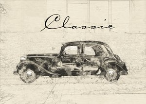 Tekening van een klassieke oldtimer