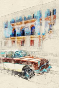 Schets van een klassieke auto in Havana
