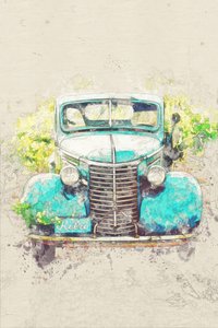 Retro blauwgroene vrachtwagen door Lembayung senja studio [Vintage Poster]