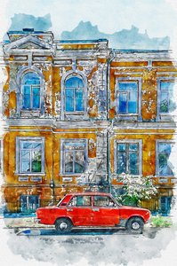 Vintage Car City-gebouw door Lembayung senja studio [Vintage Poster]