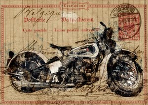 Vintage motorfiets-ansichtkaart
