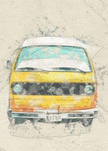 Yellow Retro Camper Van door Lembayung senja studio [Vintage Poster]