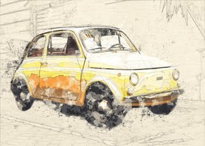 gele oude auto