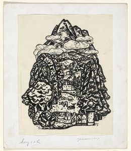 Berglandschap met bomen en vee door Leo Gestel (signed by artist)