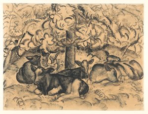 Boomgaard met kalveren door Leo Gestel (signed by artist)