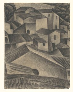 Huizen in een Italiaans dorp door Leo Gestel (signed by artist)
