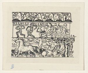 Paarden, dansende mensen en maskers door Leo Gestel (signed by artist)