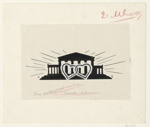 Tempel met twee ineengeklonken harten door Leo Gestel (signed by artist)