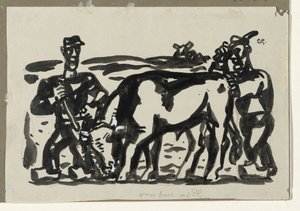 Twee boeren met een koe door Leo Gestel (signed by artist)
