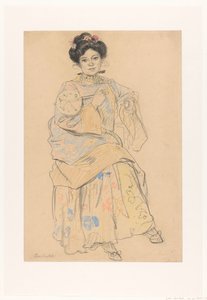 Zittende vrouw in Japanse kleding
