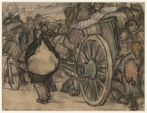 Vluchtelingen onderweg van Amsterdam naar Roosendaal. 1914 door Leo Gestel