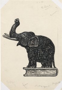 Olifant op boek (schets) door Leo Gestel