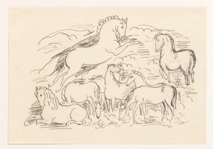Studieblad met acht paarden