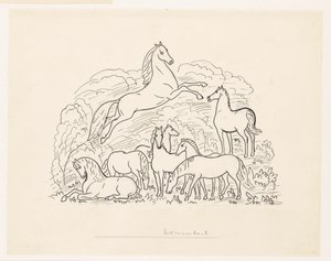 Studieblad met acht paarden