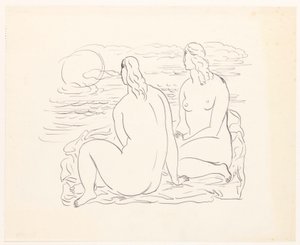 Twee naakte vrouwen aan het strand door Leo Gestel
