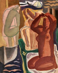 Twee badende vrouwen en een brug, formaat 4x5, onbewerkte foto door Leo Gestel