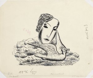 Vrouwenkop met vogel (schets)