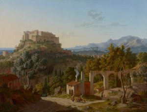 Landschap met het Kasteel van Massa di Carrara, 1827 door Leo von Klenze