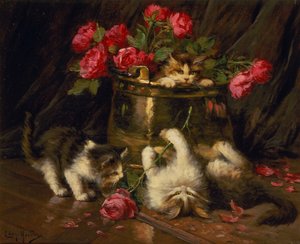 Speelse Kittens door Leon Charles Huber