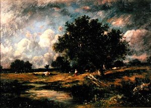 Landschap met koeien en figuren