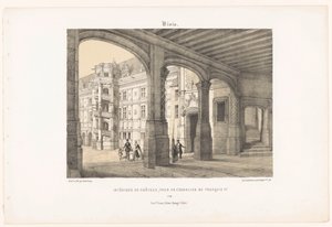 Zicht op het interieur van het kasteel van Blois met de achtkantige traptoren van koning Frans I