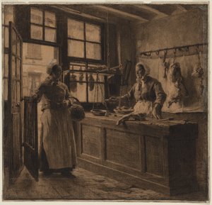 Interieur van een slagerij door Leon Augustin Lhermitte
