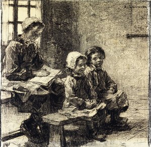 Meisjes op de school van Mont-Saint-Pere door Leon Augustin Lhermitte