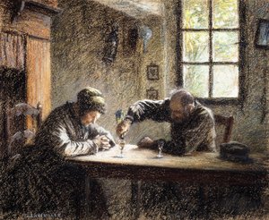 Man en vrouw drinken eau de vie door Leon Augustin Lhermitte