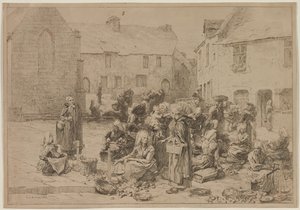 De appelmarkt in Landerneau door Leon Augustin Lhermitte