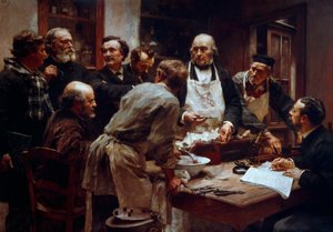 De dissectiecursus van dokter Claude Bernard (1813-1878) in aanwezigheid van zijn leerlingen Paul Bert en Arsene d