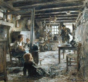Een familie, interieur fonte (Vaders terugkeer) 1887 door Leon Augustin Lhermitte