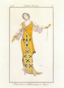 Dioné, tekening door Bakst gemaakt door Jeanne Paquin. Costumes Parisiens no.73 door Leon Bakst