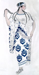 Kostuumontwerp voor Ida Rubinstein als Helena in het ballet Helena van Sparta door Leon Bakst