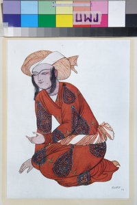 Kostuum voor het ballet Sheherazade van Nikolai Rimski-Korsakov, ontworpen door Leon Bakst