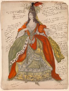 Voorbereidend kostuum van de koningin, voor het ballet Doornroosje van Piotr Tsjaikovski door Leon Bakst