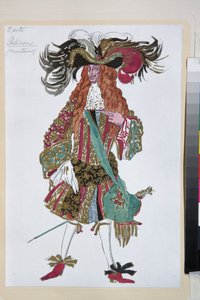 Galisson, kostuum voor het ballet Doornroosje van Piotr Tchaikovsky - Werk van Leon Bakst, lithografie 1921