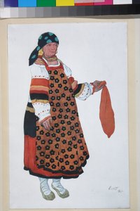 Boerin, Kostuumontwerp voor de Vaudeville Old Moscow, in het Theatre Femina in Parijs door Leon Bakst