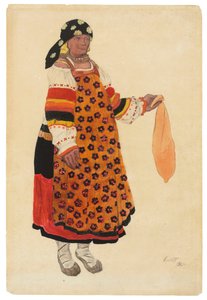 Boerin. Kostuumontwerp voor de Vaudeville Old Moscow in het Théâtre Femina, Parijs, 1922 door Leon Bakst