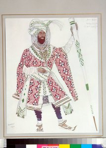Russisch ballet - kostuum getekend voor het ballet "De blauwe god" geregisseerd door C Michel Fokine