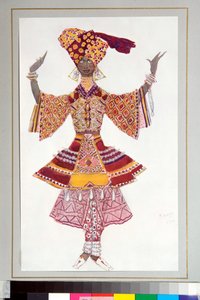 Russisch ballet - kostuum getekend voor het ballet "De blauwe god" geregisseerd door C Michel Fokine