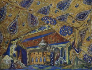 Toneelontwerp voor het ballet Oriëntaalse Fantasie door Ippolitov-Ivanov en Moessorgski, 1913