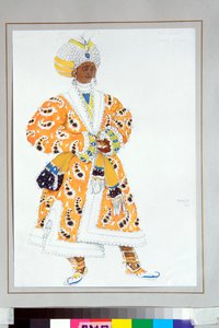 De jonge raja kostuum voor het Russische ballet De blauwe god door Leon Bakst