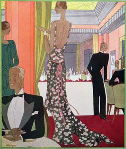 Modeontwerp voor een avondjurk door het Huis van Louise Boulanger op een Gala Soiree in het Casino in Le Touquet