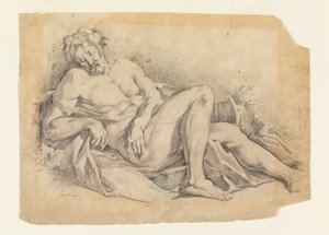 Tekening, Bacchus slaapt (naar Poussin), 1886-92 door Leon Dabo