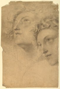 Tekening, Twee vrouwenhoofden, 1886-92 door Leon Dabo