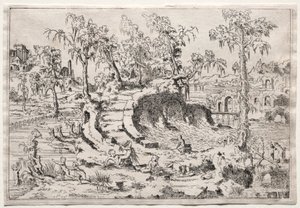 Landschap met putti door Leon Davent
