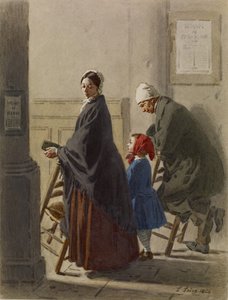 Man, vrouw en meisje in gebed in de kerk, 1864 door Leon Henri Antoine Loire
