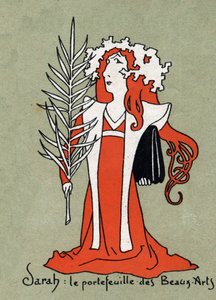 Cartoon door Henriette Rosine Bernard alias Sarah Bernhardt als een portfolio van Schone Kunsten - Illustratie door Leon Lebegue - Gravure in 